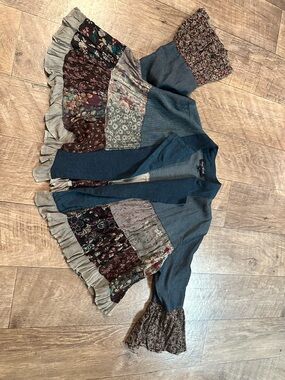 Boho Patchwork Floral Jacket- Blue